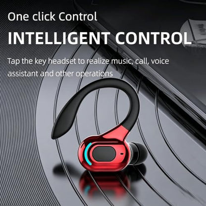 Wireless Headset Business Headphones,Waterproof Hanging Single Ear Earbuds,Mono Wireless Headset Noise Cancelling Sports Wireless Earpiece with Mic for Smart Phones (Red) - color: Red