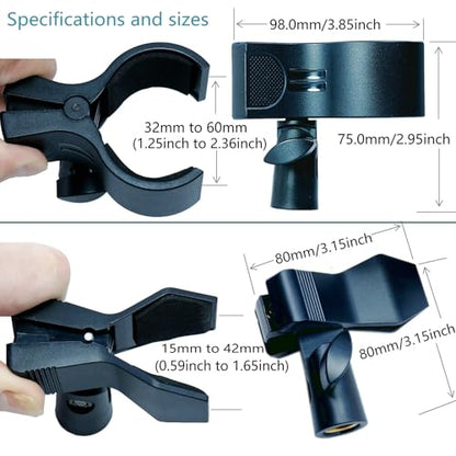 2 Pack KayNicam Universal Microphone Clip Holder for Dynamic & Condenser Mics - Adjustable Mic Clamp for 0.6" to 2.4" Diameter (1.5-6cm) - Includes 5/8", 3/8", 1/4" Metal Threads. - color: Black(C1+C2)