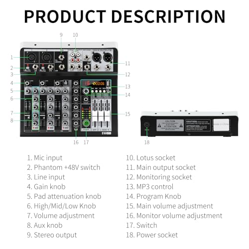 XTUGA KP4 4 Channel Audio Mixer with Bluetooth,DJ Sound Board Controller