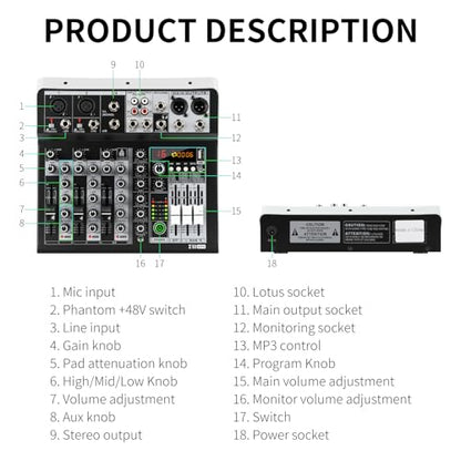 XTUGA KP4 4 Channel Audio Mixer with Bluetooth,DJ Sound Board Controller