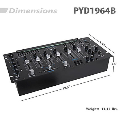 Pyle 6 Channel Mixer DJ Controller with Bluetooth, Professional Sound Digital Mixing System with LED Illumination, Slider Controls, Speed Control, 10 Band Equalizer 5U Rack Mount System - PYD1964B.5