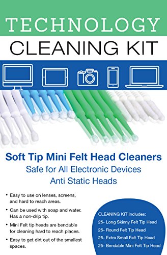 Cleaning Brush Kit with Bendable Mini Soft Round Cotton and Felt Tip Brushes, Clean Phone, Tablet, Laptop, or Computer, 4 Different Size Heads, Electronics Cleaner, 100 Pieces