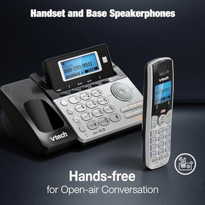 VTech 4-Handset 2-Line Cordless Phone for Small Business or Home with Answering System and Mailbox on Each Line, Caller ID/Call Waiting, Conference Call | DS6151 with 4 Handsets Bundle (Black/Silver) - size: 4 Handsets