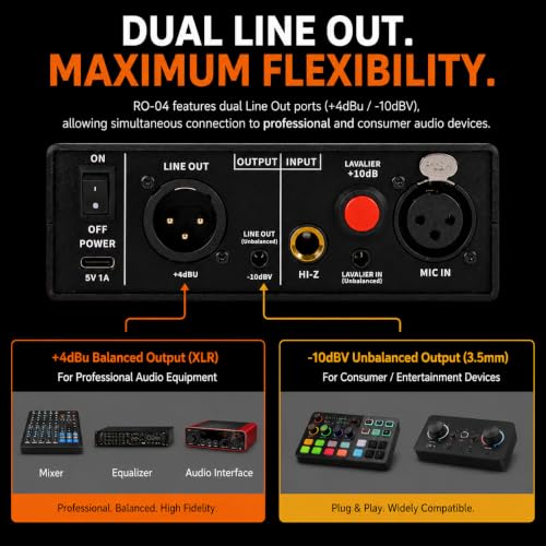 RO-04 Mic Preamp, 0~72db Adjustable Gain Boost,-120db EIN Ultra Low Noise, Studio Grade Performance with Hi-Z, 48V, HPF, Phase for Instrument & Microphone | Ultra Low Noise,Studio Grade Performance with Hi-Z, 48V, HPF, Phase for Instrument & Microphone