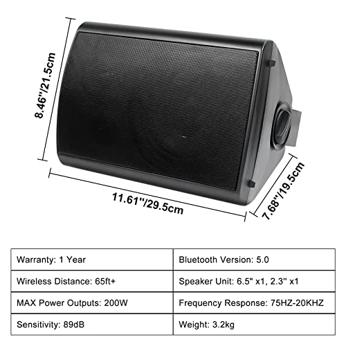 Herdio 6.5 inch 800W Outdoor Bluetooth Speakers Waterproof Wall Mounted Sound System with Multifunctional Amplifier, Powerful Bass & Stereo Sound, Easy to Install, for Patio Deck Porch (2 Pairs Black) - color: Black
