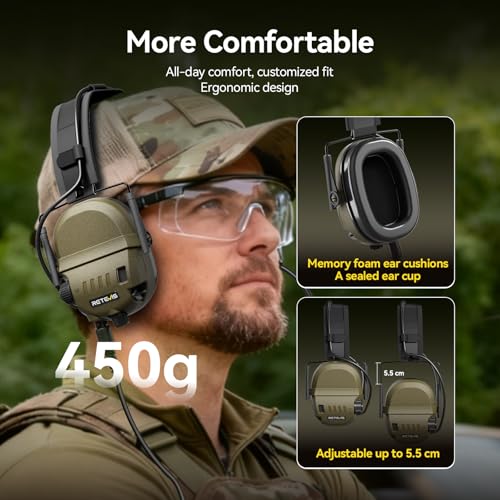 Retevis EH080K Noise-Reducing Communication Headset,with Hearing Protection | for Shooting,Wireless Connectivity,Walkie Talkies Headset ENC,NRR 22 dB,Earmuff with 5X Sound Amplification,Over-the-Head