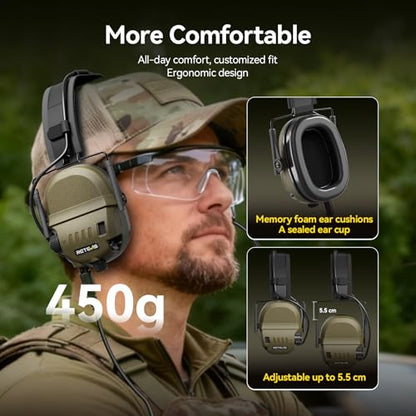 Retevis EH080K Noise-Reducing Communication Headset,with Hearing Protection | for Shooting,Wireless Connectivity,Walkie Talkies Headset ENC,NRR 22 dB,Earmuff with 5X Sound Amplification,Over-the-Head