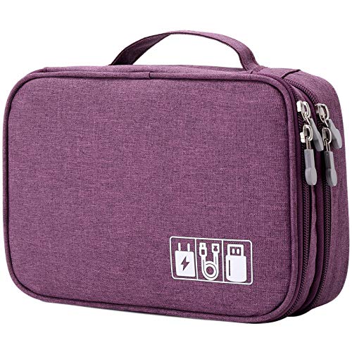 Mygreen Electronic Accessories Organizer Bag, Waterproof Double Layer Travel Storage Case with Adjustable Padded Dividers, Portable Hard Pouch for Cables, Charger, Power Bank, Phone, Hard Drive Purple - color: Purple