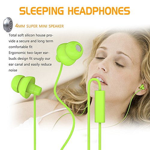 MAXROCK (TM Total Soft Silicon Headphones with Mic Sleep Travel Choice for Cellphones Tablets and 3.5mm Jack (Green) - color: Green