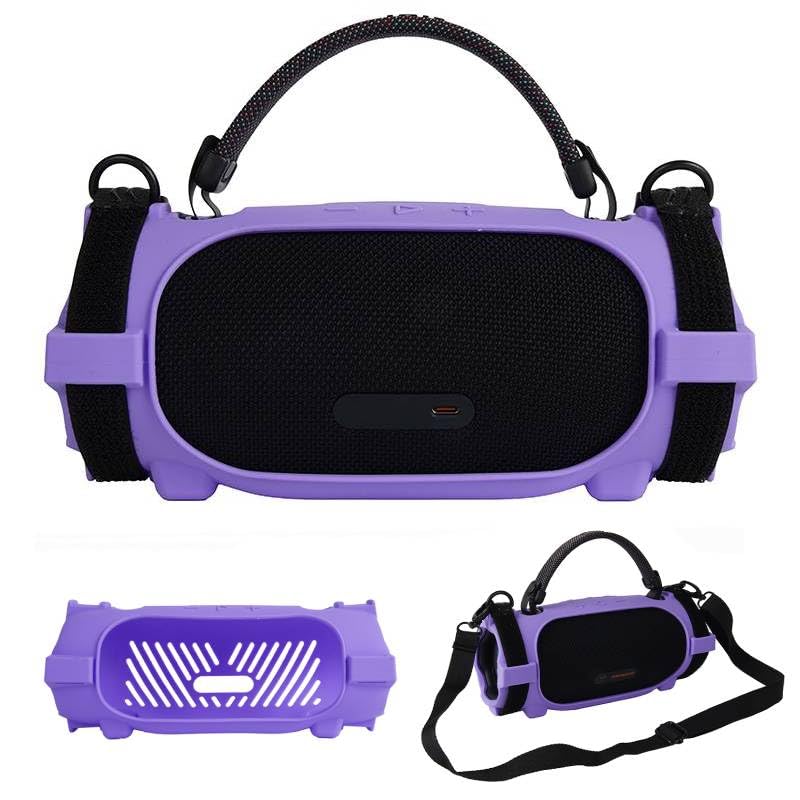 Silicone Case Cover for JBL Charge 6 Portable Bluetooth Speaker, Soft Protective Sleeve Travel Carrying Protective Cover Speaker Silicone Case with Shoulder Strap and Bike Strap (Purple) - color: Purple