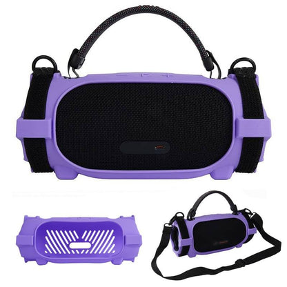 Silicone Case Cover for JBL Charge 6 Portable Bluetooth Speaker, Soft Protective Sleeve Travel Carrying Protective Cover Speaker Silicone Case with Shoulder Strap and Bike Strap (Purple) - color: Purple