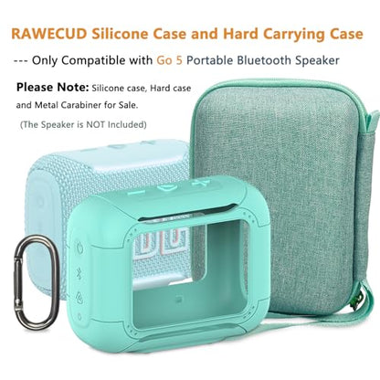 Protective Case for JBL Go 5 Portable Bluetooth Speaker | Accessories Hard Carrying Case and Silicone Cover with Metal Carabiner (Teal Case) - color: Teal Case