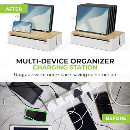 Prosumers Choice Bamboo Charging Station - Multi Charger Station Organizer - Desk Docking Station for Phones, Tablets, Laptop - Wooden Charging Station with Removable Dividers - Cables Not Included - color: Metal & Bamboo White