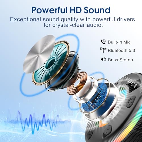 OYIB Bluetooth Shower Speaker, Portable Bluetooth Speaker 360° HD Sound, RGB Lights, IPX7 Waterproof Wireless Speaker with Suction Cup and Mic, Shower Radio for Party/Outdoor/Travel/Gifts/Black - color: Deep Black