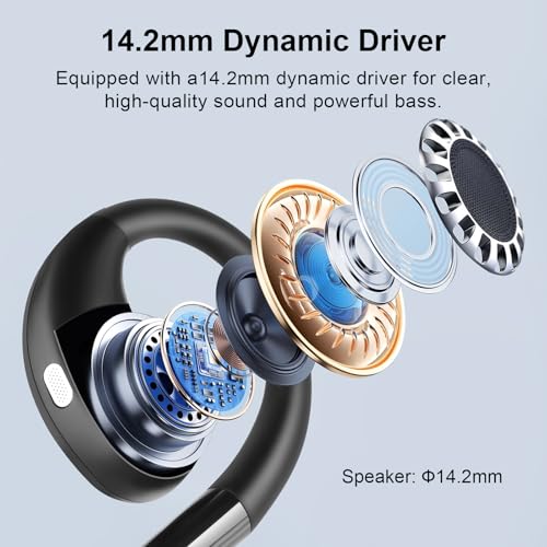 Open Ear Clip Wireless Earbuds Bone Conduction Headphones, Bluetooth 5.4, Conduction Headphones with 60H Playtime Touch Control Ultra-Comfort, Built-in Mic,Open Ear Design for Running Fitness,office