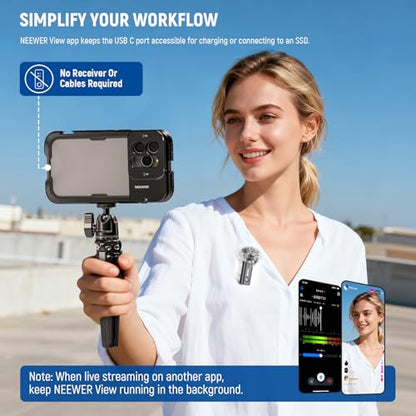 NEEWER KM23B Wireless Lavalier Microphone Bluetooth App Control, Compatible with iPhone Android Phone 8Hrs Battery Vocal Enhancement Noise Cancellation Volume Adjustment Low Cut for Streaming Vlogging