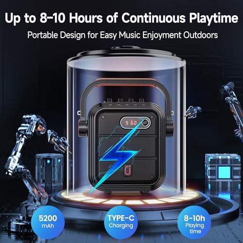 JYX Karaoke Machine with 2 Wireless Microphones, Portable Bluetooth Speaker PA System with Shoulder Strap, Subwoofer Support TWS, USB, Radio, AUX, REC, Bass&Treble for Home Party/Meeting/Adults/Kids - color: Black