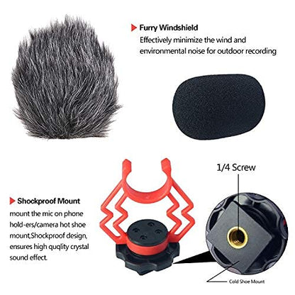 VM-M03 Metal Shotgun Video Microphone Compact On-Camera Cardioid Directional Condenser Mini Recording Mic with Deadcat Windscreen for Smartphone DSLR Cameras and Camcorders Mac Tablet