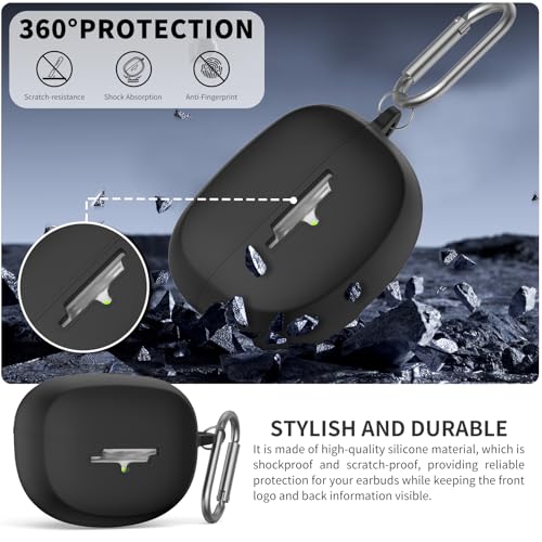 for New Bose Ultra Open Earbuds Case(2024), Black | Silicone Shockproof Protective Cover for Bose Open Ear Wireless Earbuds Accessories with Carabiner - color: black