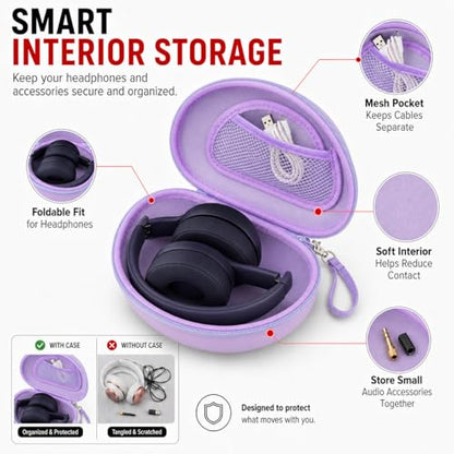 COMECASE Case for Beats Solo 4/Studio Pro Headphones with Mesh Pocket | Water-Resistant Hard Shell, Wrist Strap for Easy Carrying, Travel Storage, Fits Solo 2/3, Solo Pro and Studio3, Purple - color: Purple