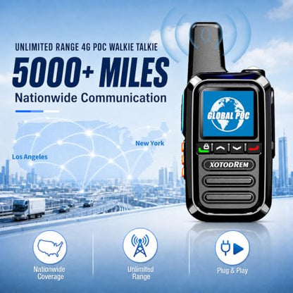 Global Lifetime Free Rapid Walkie Talkies Unlimited Range 4G LTE PoC(Push-to-Talk Over Cellular) Radios Nationwide PTT Long Distance for Family, Logistics, Company 2pcs with sim Card