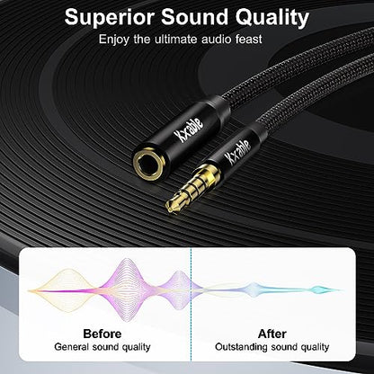 2 Pack 3.5mm Headphone Extension Cable 4FT, 4 Pole TRRS 1/8 inch Male to Female Stereo Audio Cord, Nylon Braided, Microphone Compatible, for Headphone, iPad, Smartphone, Media Players, Tablet- Slim - size: 4FT (2-Pack)