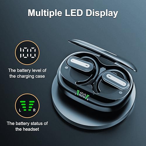 Wireless Earbuds SP36 Sports with Earhooks, Bluetooth 5.4, Hi-Fi Stereo Sound, LED Display, Long-Lasting Battery Life, Waterproof Sport Headphones Compatible with Android/iOS (Black)