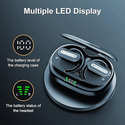 Wireless Earbuds SP36 Sports with Earhooks, Bluetooth 5.4, Hi-Fi Stereo Sound, LED Display, Long-Lasting Battery Life, Waterproof Sport Headphones Compatible with Android/iOS (Black)