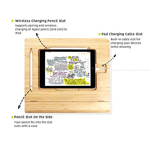 Tablet Desktop Stand Height Adjustable,Foldable Bamboo Drawing Ipad Holder,Multi-Angle Portable Stand Organizer,Compatible with 12.9 inch ipad pro 3rd/4th Gen - size: B