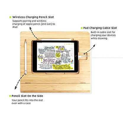 Tablet Desktop Stand Height Adjustable,Foldable Bamboo Drawing Ipad Holder,Multi-Angle Portable Stand Organizer,Compatible with 12.9 inch ipad pro 3rd/4th Gen - size: B