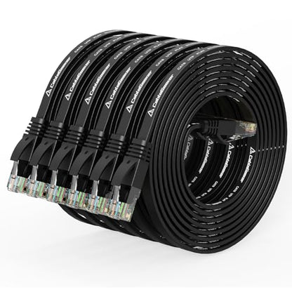 Cat 6 Flat Ethernet Cable 7ft 6Pack, 10Gbps, Black | OFC Bare Copper 30AWG UTP Patch Cable, 550MHz, RJ45 Gold-Plated, Snag-Less Boots, Ideal for Gaming, Streaming, Router - color: Black-Flat, size: 7ft