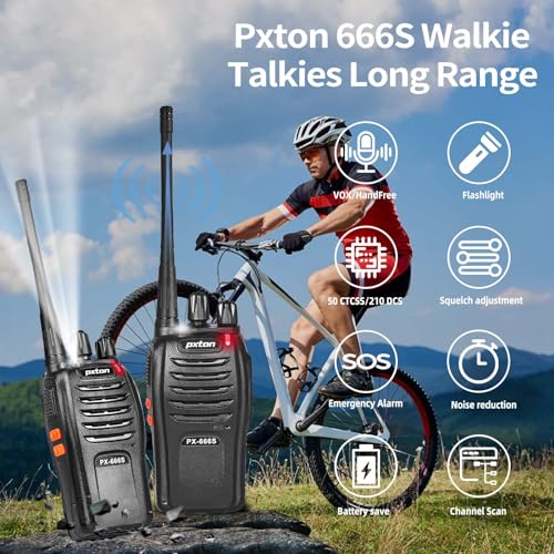 walkie talkies, 666S walkie talkies for Adults Long Range Rechargeable with Headphones and Li-ion Battery,2 Way radios has VOX/Noise Reduction/TOT/Flashlight/Monitoring/Scan Function（2 Pack） - style: 666S2-pack
