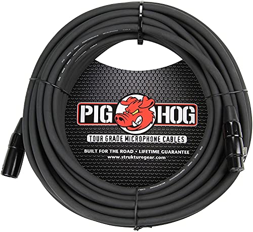 Pig Hog PHM50 High Performance 8mm XLR Microphone Cable, Black , 50 Feet | 8mm XLR cable with 50ft length and stress relief for recording, live sound and touring - size: 50 ft