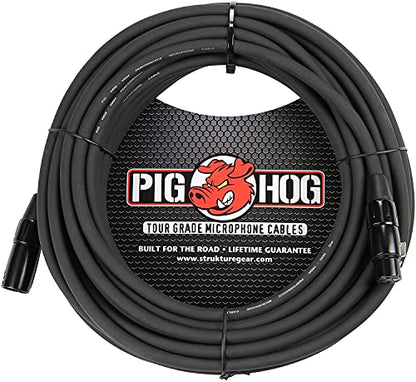 Pig Hog PHM50 High Performance 8mm XLR Microphone Cable, Black , 50 Feet | 8mm XLR cable with 50ft length and stress relief for recording, live sound and touring - size: 50 ft