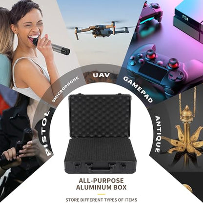 15 Inch Carrying Case with Customizable Pre-Diced Foam | Aluminum Case, Aluminum Alloy Sturdy Build, Storage Case for Microphone, Equipment, Camera, Tools, Recorder, etc - size: 15x13x6 Inch