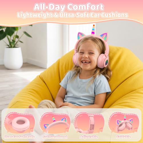 Kids Wireless Bluetooth Headphones for Ages 2+ - color: Pink