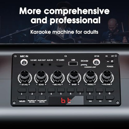 Karaoke Machine with 2 Wireless Microphones for Adults & Kids, 8000mAh Portable Bluetooth Speaker PA System with Lights, Supports AUX in/TF Card/FM/REC, Microphone Speaker Set for Home Party, Outdoor