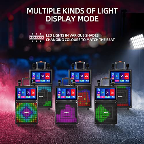 Karaoke Machine with Lyrics Display Screen for Adults, 15" Tablet | Bluetooth Speaker with 2 Rechargeable UHF Mics, 1000W Peak Power, DJ Lights, Portable Karaoke System for Any Occasion - color: Black