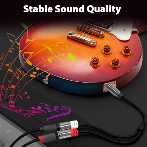 1/4 Inch to RCA Cable, 6.35mm TRS to 2 RCA Audio Cord, 1.3 FT | Gold-Plated Quarter Inch to Stereo Adapter Cable, Oxygen-Free Copper, Double-Shielded for Amplifier, Mixer, Speaker, Sound