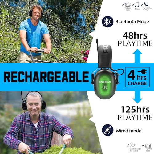 PROHEAR 033 2.0 Bluetooth Hearing Protection Headphones with AM/FM Radio - 31 SNR Noise Reduction Ear Muffs, 50Hrs Rechargeable Battery, 2 Pack for Mowing, Snowblowing, Outdoor Use - Black and Black - color: Af/Fm+bluetooth-black*2
