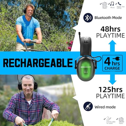 PROHEAR 033 2.0 Bluetooth Hearing Protection Headphones with AM/FM Radio - 31 SNR Noise Reduction Ear Muffs, 50Hrs Rechargeable Battery, 2 Pack for Mowing, Snowblowing, Outdoor Use - Black and Black - color: Af/Fm+bluetooth-black*2