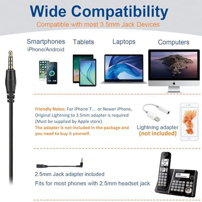 Cell Phone Headset with Microphone Noise Cancelling & Call Controls, 3.5mm Computer Headphones for Samsung PC Business Skype Softphone Call Center Office, Clear Chat, Ultra Comfort - color: Gray