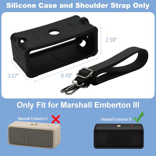Silicone Cover for Marshall Emberton III Speaker, Soft Silicone Case Replacement Protective Skin Cover Portable Travel Sleeve with Shoulder Strap (Case Only) (Black) - color: Black