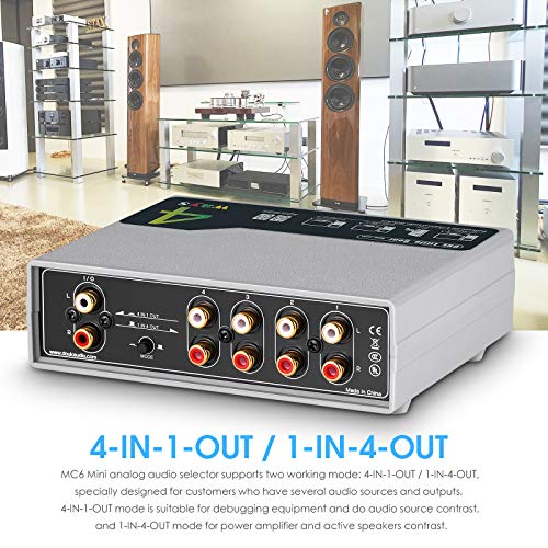Douk Audio MC6 Mini 4-Way Analog Stereo RCA Audio Switcher Splitter Manual Selector Box Passive Preamp