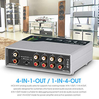 Douk Audio MC6 Mini 4-Way Analog Stereo RCA Audio Switcher Splitter Manual Selector Box Passive Preamp