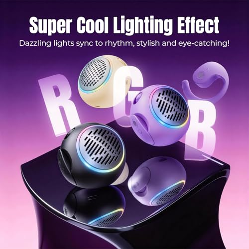 Xmenha Purple Kids Wireless Open Ear Over the Ear Earbuds for Kids Ear Buds Air Bone Conduction Headphones Bluetooth Headset Small Mini Portable Bluetooth Speaker