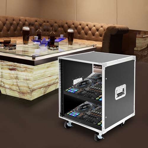 12U Cabinet Rolling Network Rack, Small Server Rack Shelf with Wheel & Side Panels, Audio Studio Video Telecom Equipment Rack for Computer Chassis, Mixing Consoles, Black