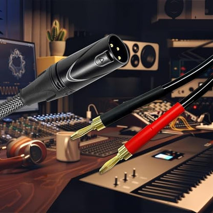 1Pack 6.56FT XLR to Banana Speaker Cable for Speaker Power Amplifier | Banana Plug to XLR Male, Male to 2 Male Plugs XLR Cable, OFC 12AWG Wire, Heavy Duty Nylon Braided Cover(Black/2M)