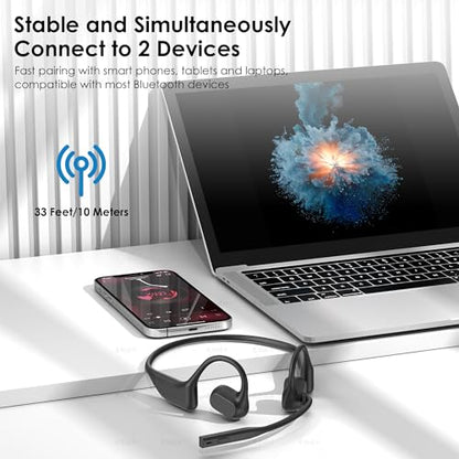 Gixxted Open Ear Headphones with Mic, Bluetooth Headset with Microphone, Dual Connect Bluetooth 5.3 with AI Noise Cancelling Mic & Mute Function, Wireless Headset for Work, Sports, Drive