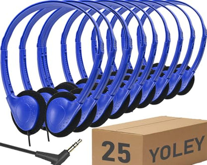 Classroom Headphones Bulk 25 Pack Class Set for School Students Kids and Adult -Sturdy Wired 3.5mm Plug (Blue, 25 Pack) - color: Blue, size: 25 Pack